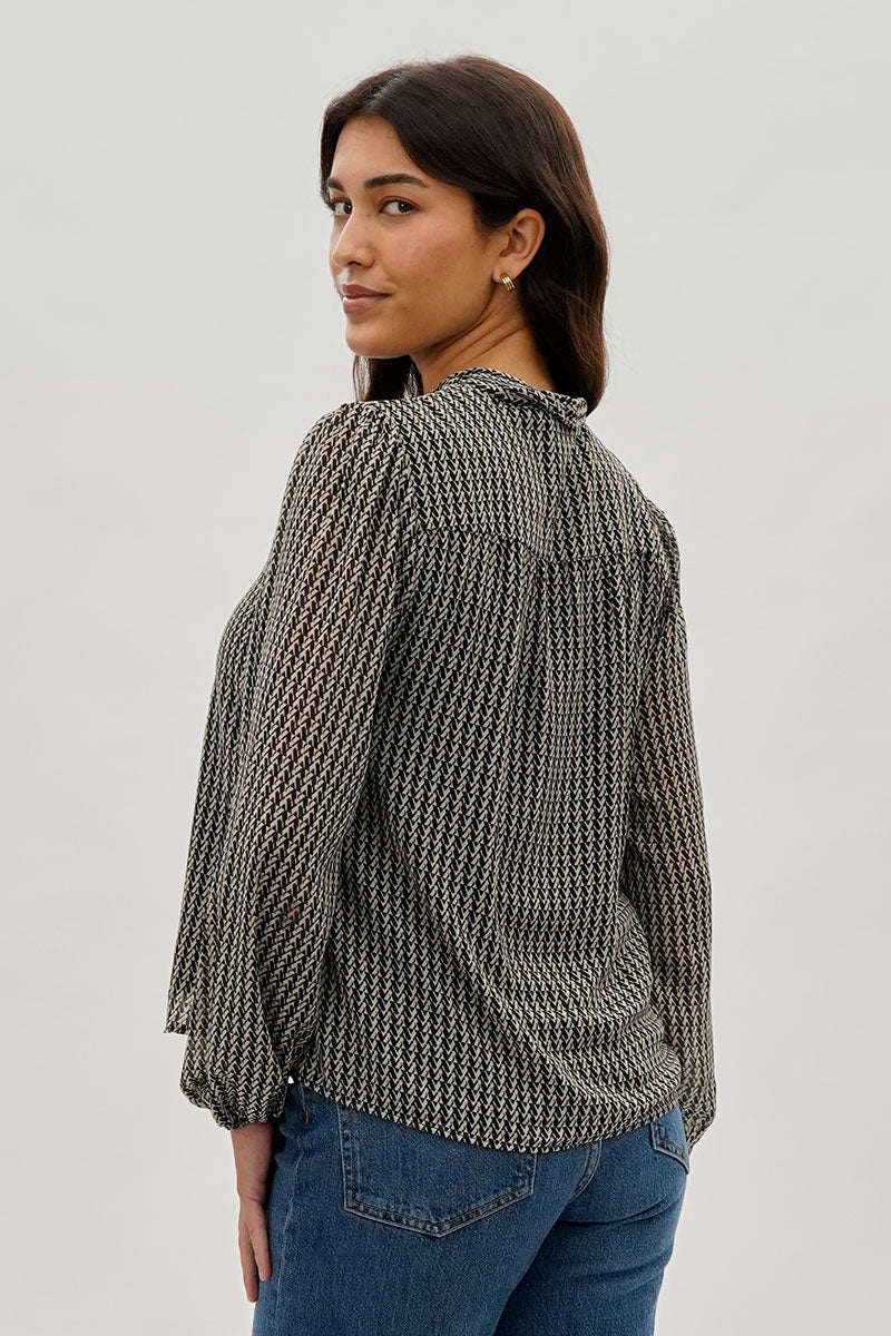 Beechers Brook Tie-Neck Long Sleeve Blouse - Black - Womens Shirts & Blouses - Fairweather
