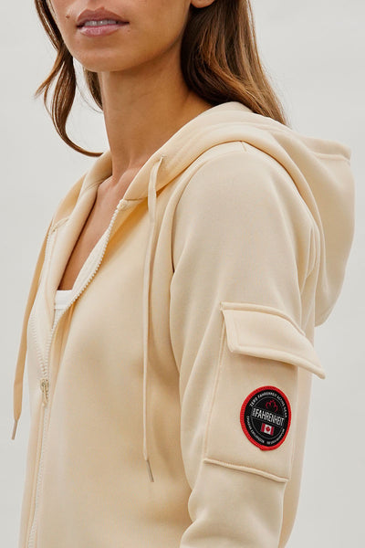 Sweat à capuche zippé Fahrenheit avec poche utilitaire - Crème