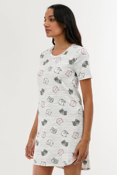 Canada Weather Gear Cat Print Tunic Pajama Top - White - Womens Pajamas - Fairweather