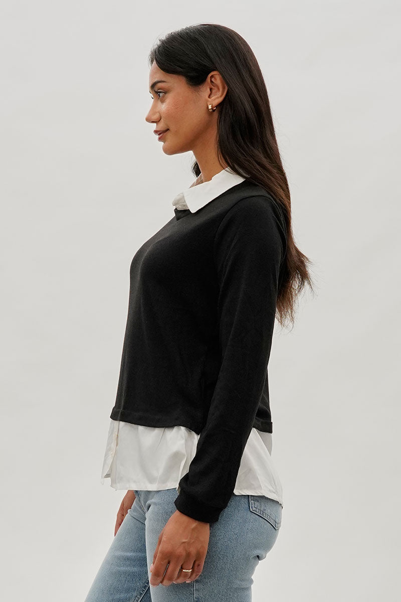 International INC Company Collared Pullover Sweater - Black - Womens Pullover Sweaters - Fairweather
