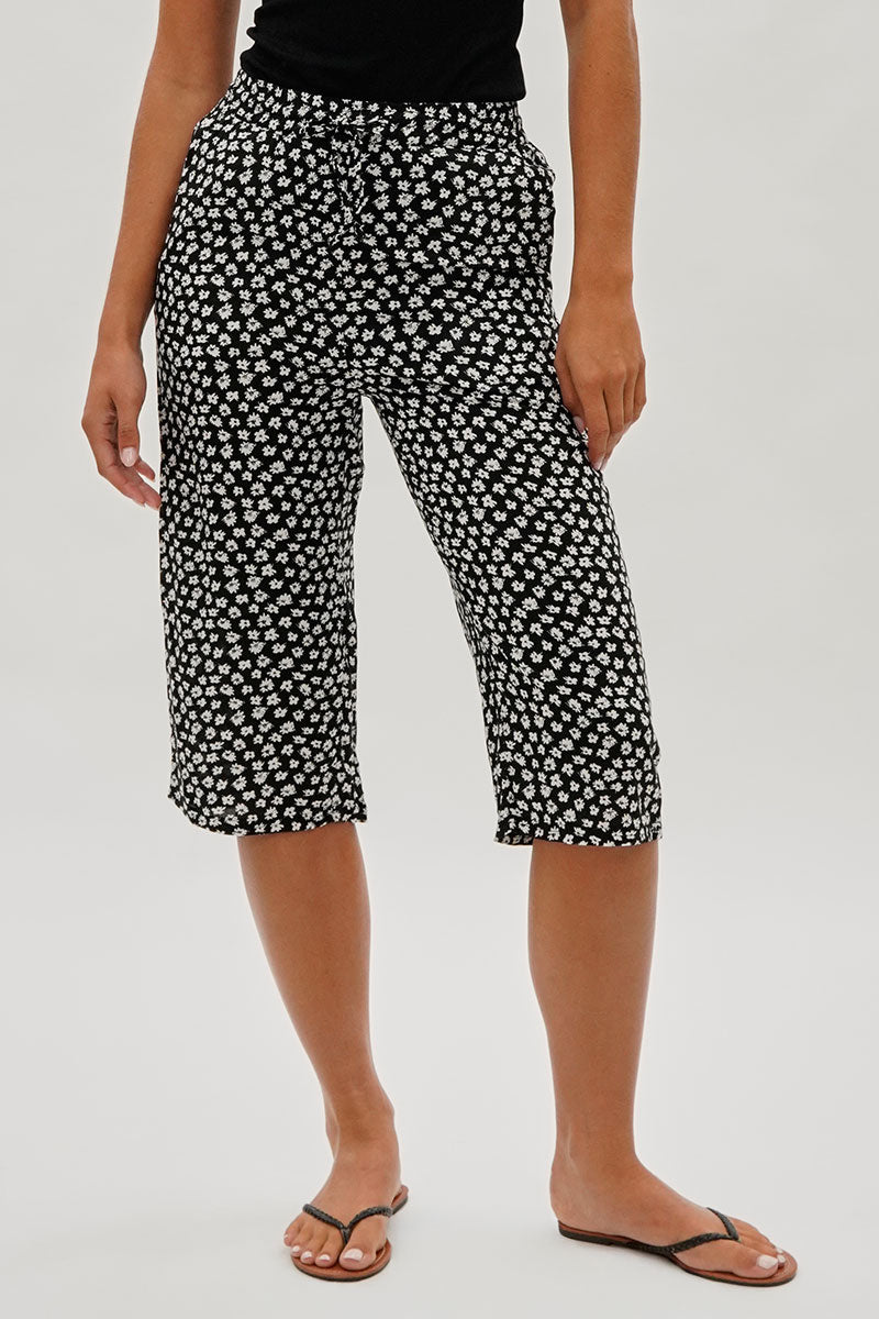 International INC Company Floral Tie Waist Capris - Black - Womens Shorts & Capris - Fairweather