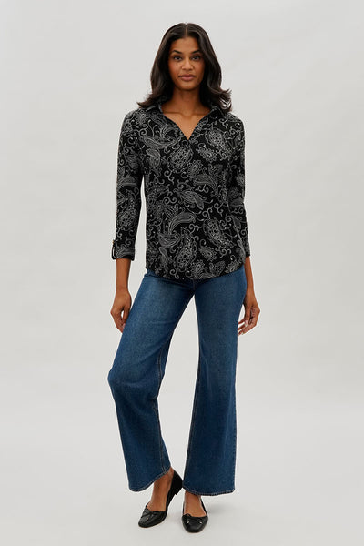 International INC Company Paisley Print Split Neck Blouse - Black - Womens Shirts & Blouses - Fairweather