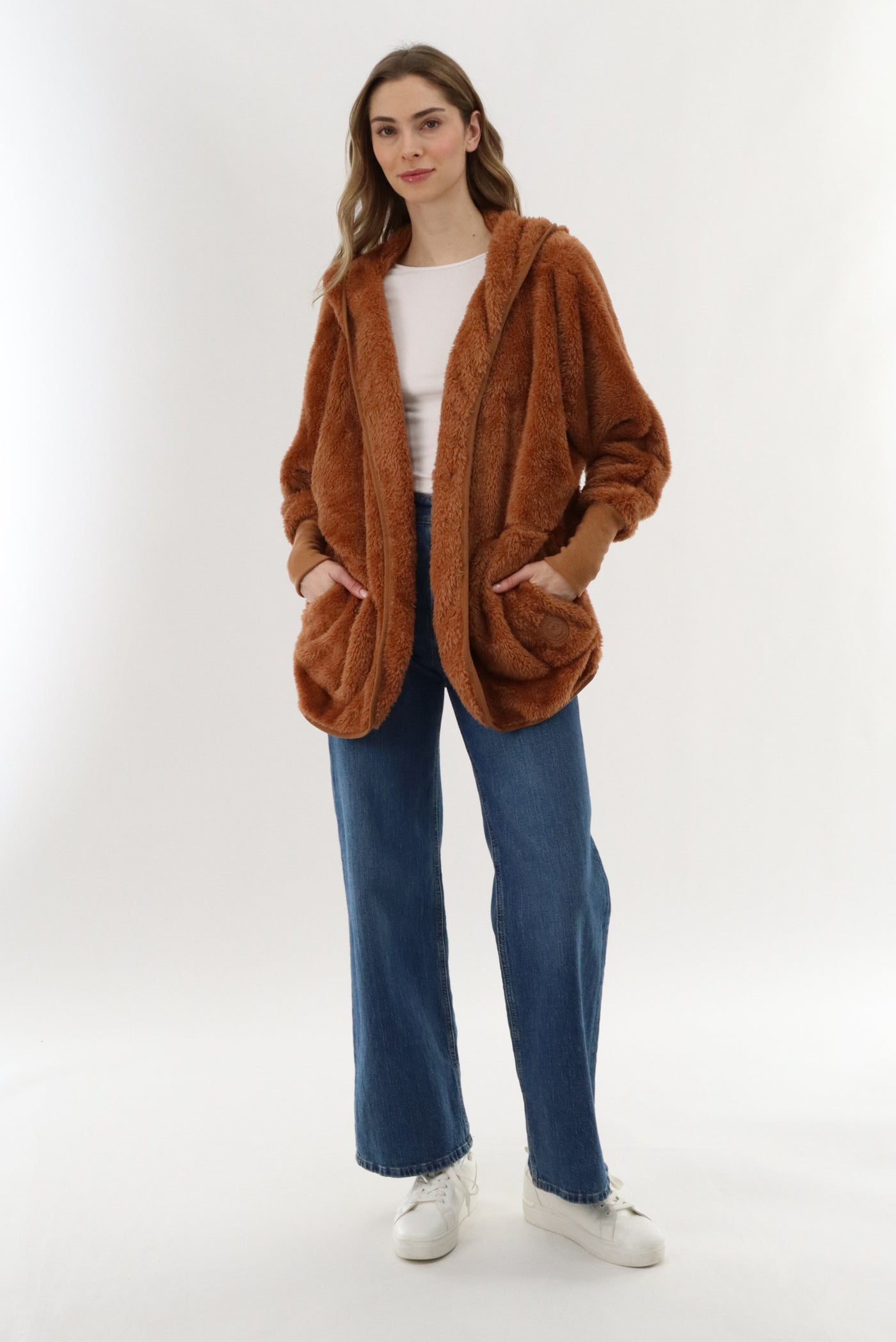 Canada Weather Gear Open Front Teddy Cardigan - Brown - Womens Cardigans - Fairweather