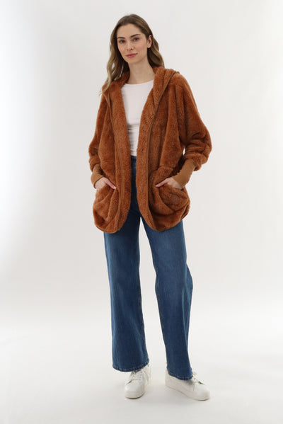Canada Weather Gear Open Front Teddy Cardigan - Brown - Womens Cardigans - Fairweather