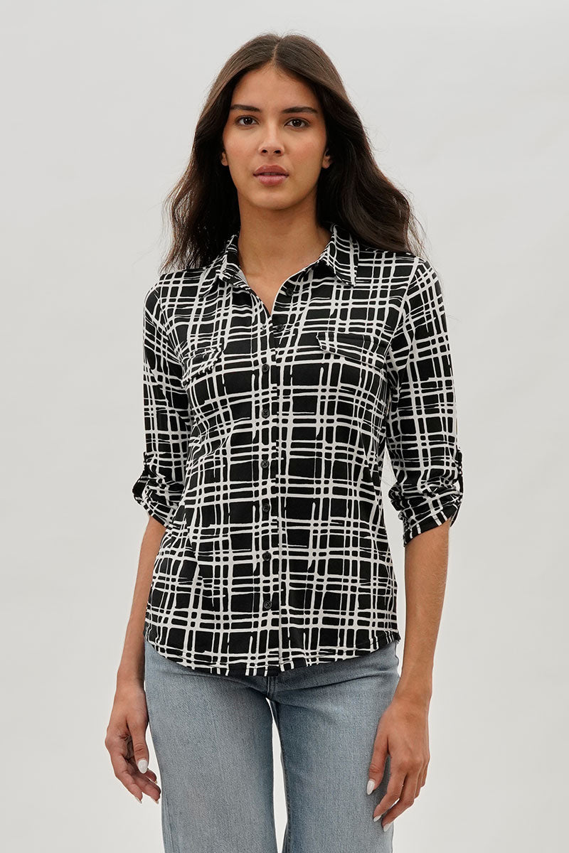 Majora Patterned Collared Blouse - Black - Womens Shirts & Blouses - Fairweather