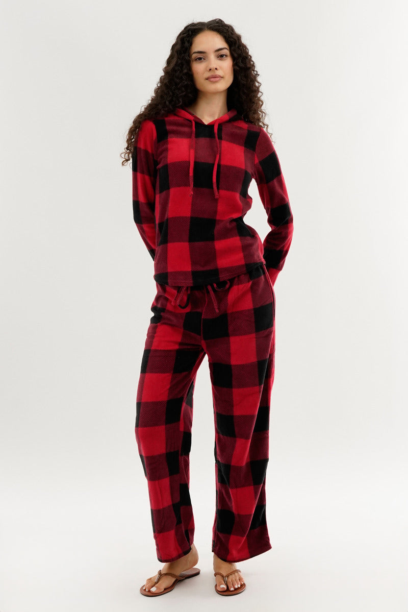 Canada Weather Gear Plaid Hooded Pajama Top - Red