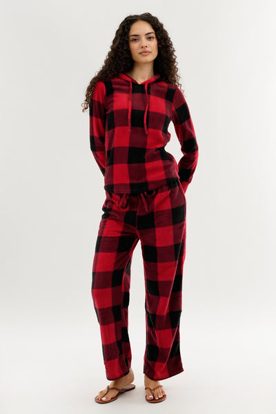Canada Weather Gear Plaid Hooded Pajama Top - Red