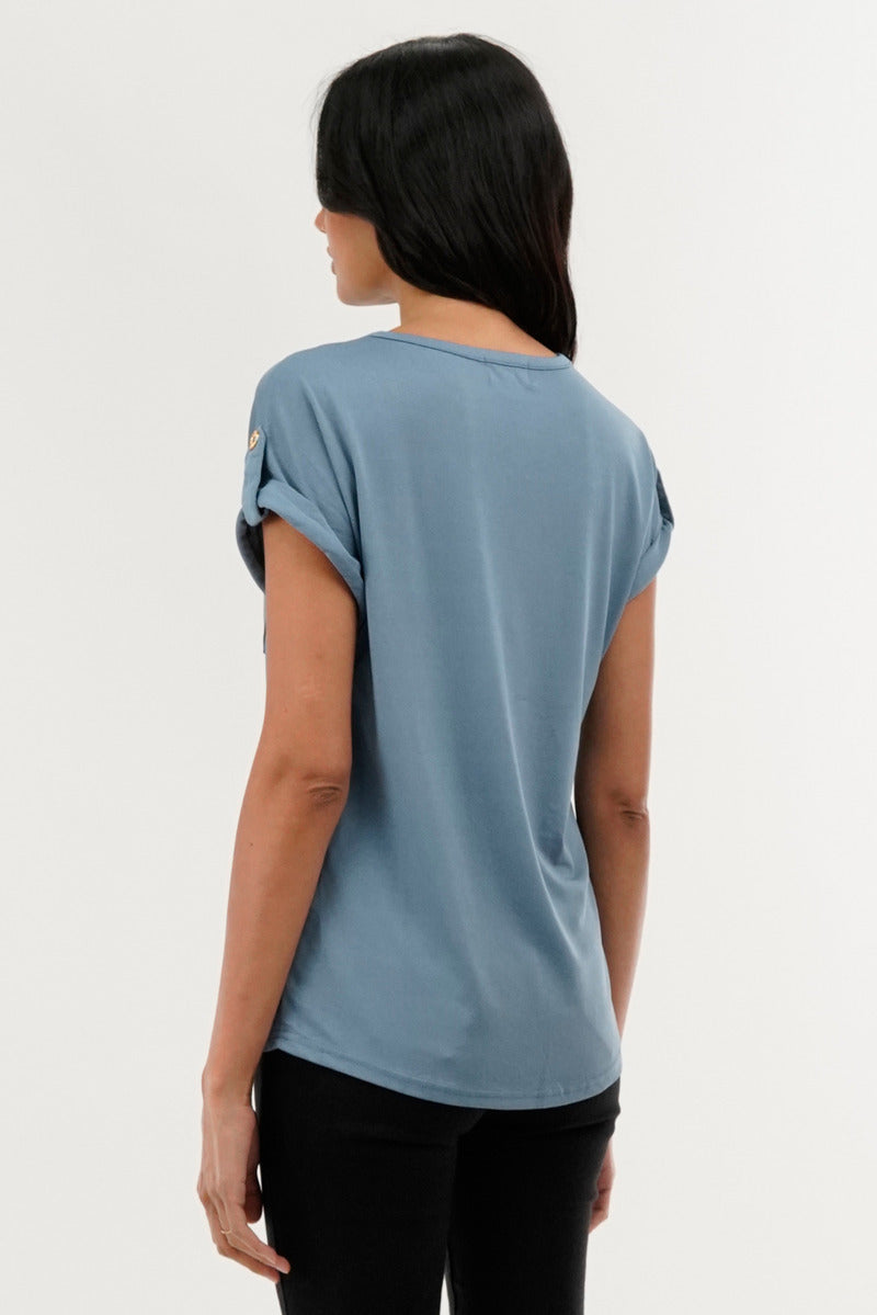 Costa Blanca Basic Cap Sleeve Tee - Blue - Womens Tees & Tank Tops - Fairweather
