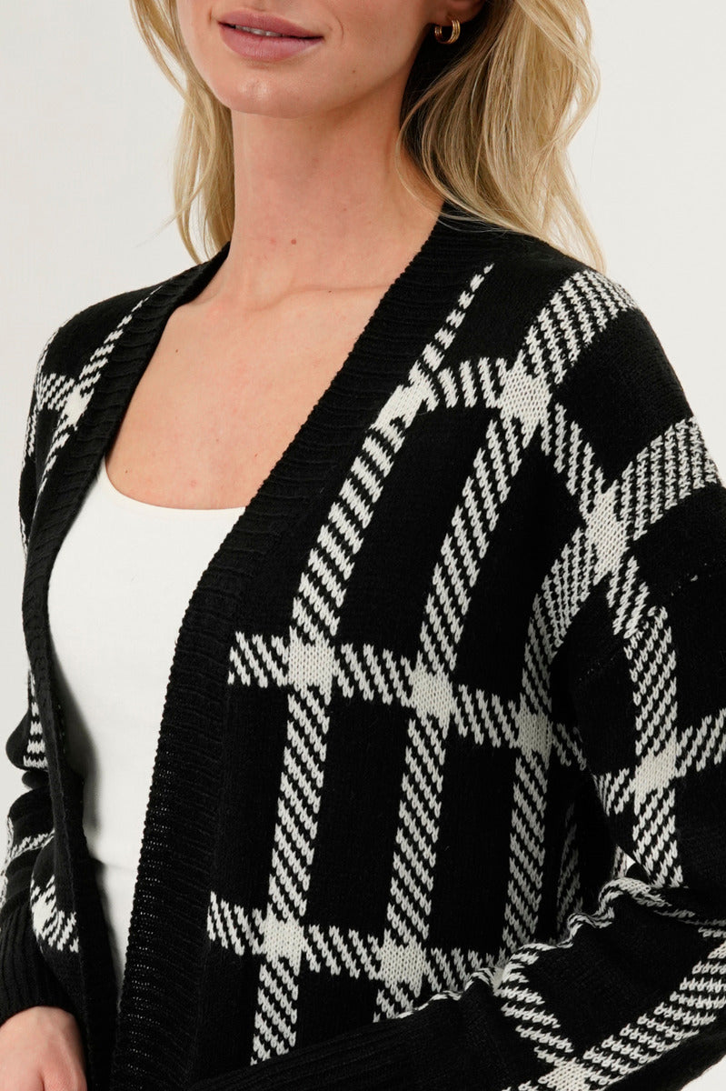 Canada Weather Gear Plaid Fold Over Wrap Cardigan - Black - Womens Cardigans - Fairweather