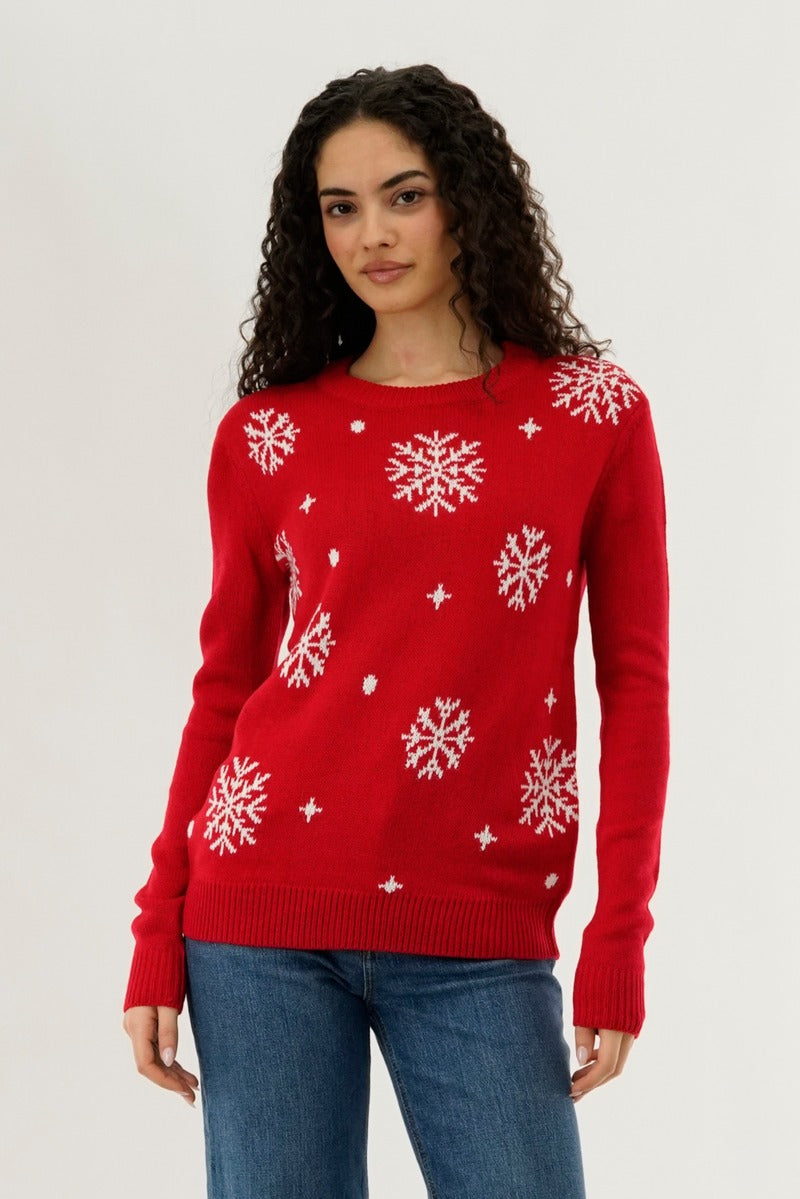 Festive Snowflake Christmas Sweater - Red - Womens Christmas Sweaters - Fairweather