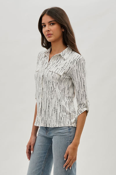 Majora Patterned Collared Blouse - White - Womens Shirts & Blouses - Fairweather