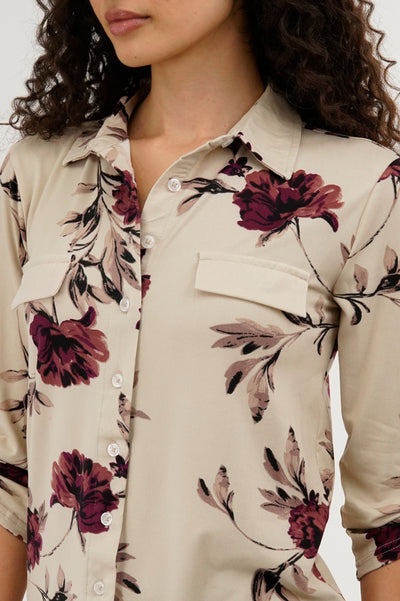 Majora Floral Button Up Blouse - Beige