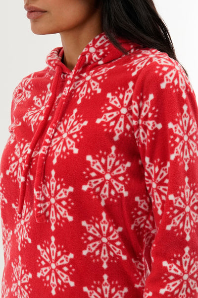 Canada Weather Gear Festive Print Hooded Pajama Top - Red - Womens Pajamas - Fairweather