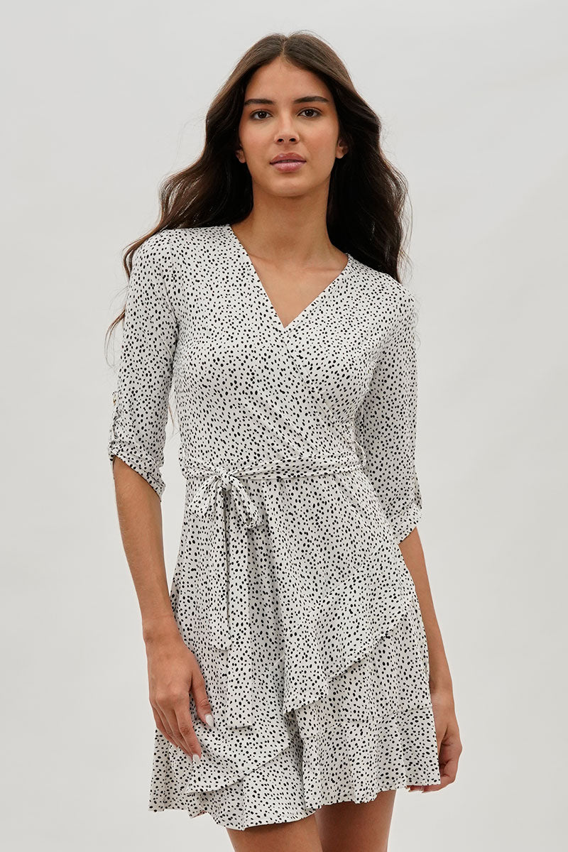 International INC Company Belted Polka Dot Print Day Dress - White - Womens Day Dresses - Fairweather