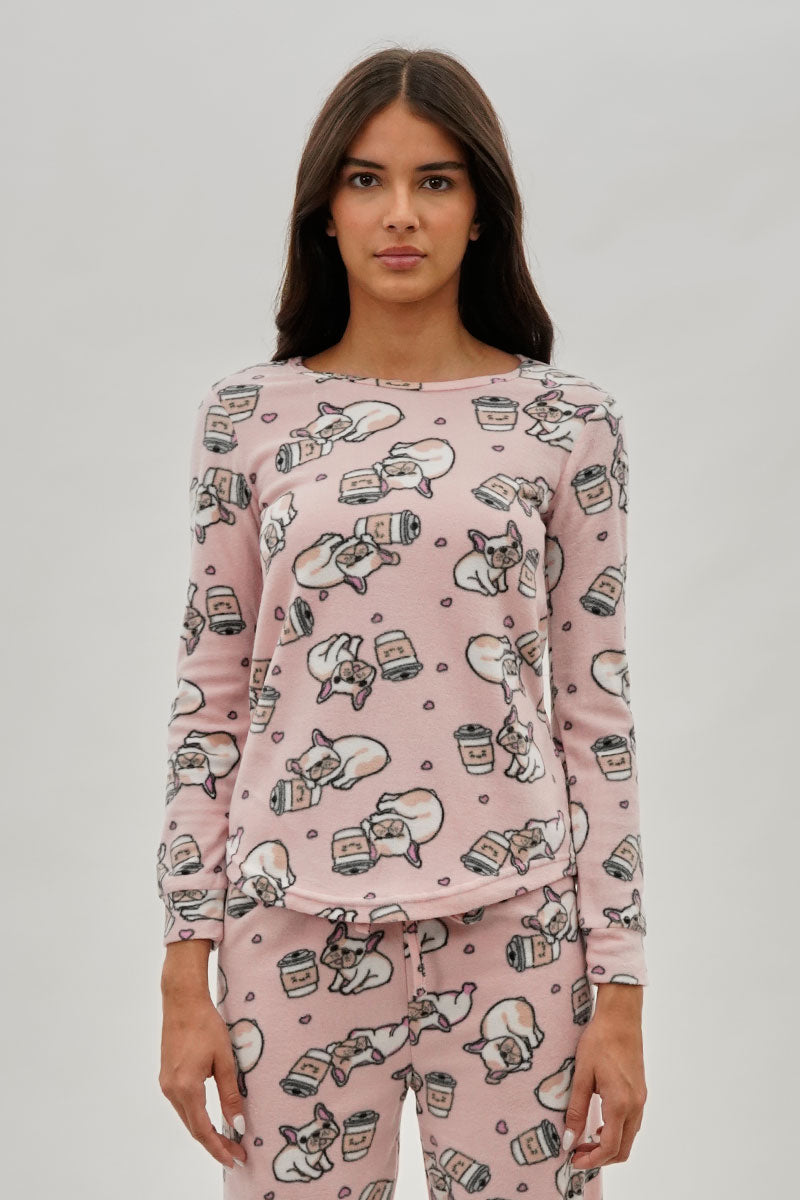 Canada Weather Gear Pug Print Crewneck Pajama Top - Pink - Womens Pajamas - Fairweather