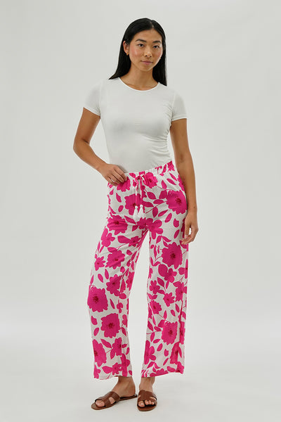 Beechers Brook Floral Drawstring Wide Leg Pants - Pink - Womens Pants - Fairweather