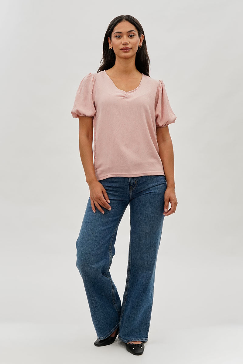 Stylexchange Vintage Puff Sleeve V-Neck Blouse - Pink - Womens Shirts & Blouses - Fairweather