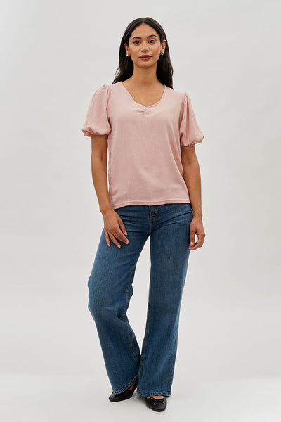Stylexchange Vintage Puff Sleeve V-Neck Blouse - Pink - Womens Shirts & Blouses - Fairweather