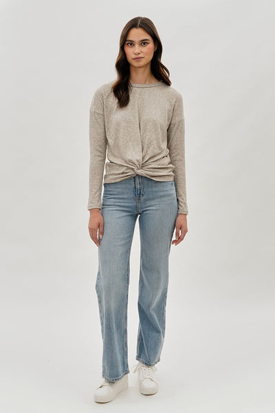 Fahrenheit Front Twist Drop Shoulder Long Sleeve Top - Cream - Womens Long Sleeve Tops - Fairweather