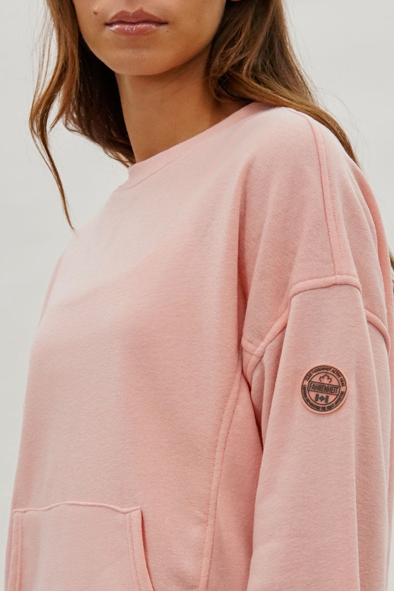 Fahrenheit Drop Shoulder Kangaroo Pocket Sweatshirt - Pink - Womens Hoodies & Sweatshirts - Fairweather