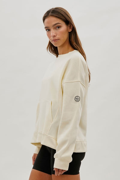 Fahrenheit Drop Shoulder Kangaroo Pocket Sweatshirt - Cream - Womens Hoodies & Sweatshirts - Fairweather