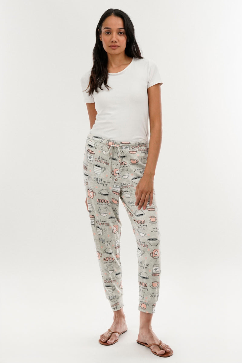 Canada Weather Gear Coffee Print Tie Waist Pajama Pants - Grey - Womens Pajamas - Fairweather