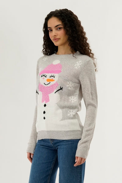 Festive Snowman Christmas Sweater - Grey - Womens Christmas Sweaters - Fairweather