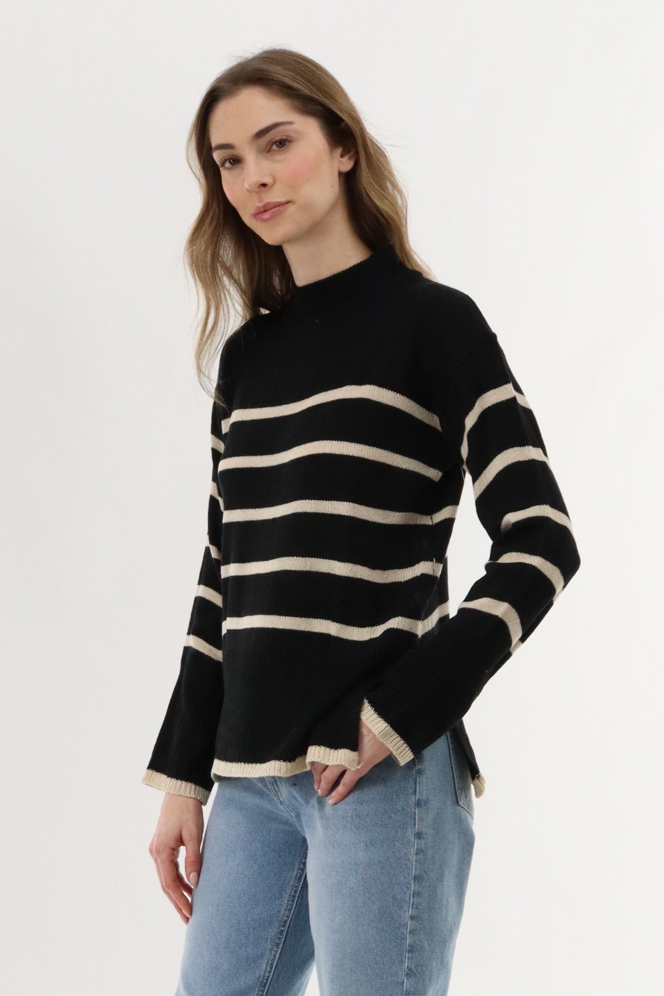 Beechers Brook Striped Knit Pullover Sweater - Black - Womens Pullover Sweaters - Fairweather