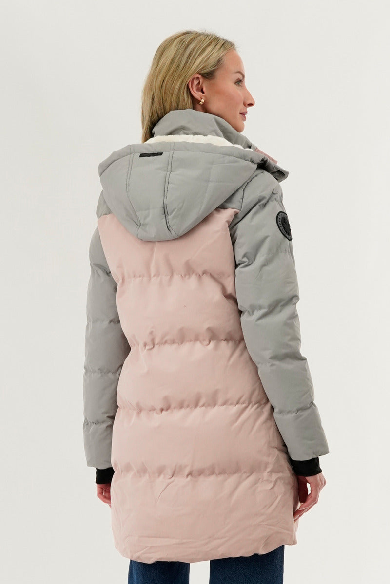 Camada Weather Gear Colour Block Puffer Parka Jacket - Pink - Womens Parka Jackets - Fairweather