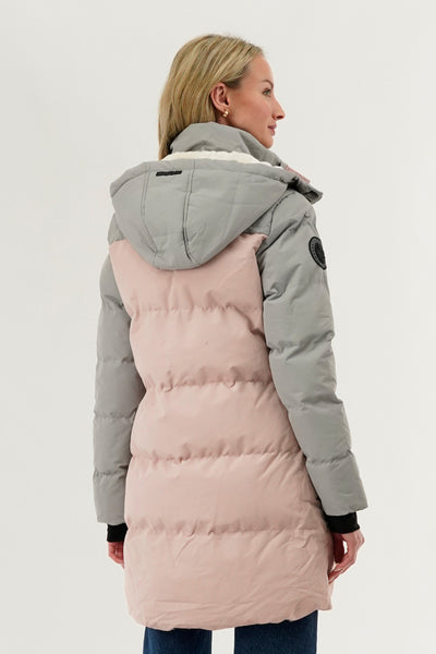 Camada Weather Gear Colour Block Puffer Parka Jacket - Pink - Womens Parka Jackets - Fairweather