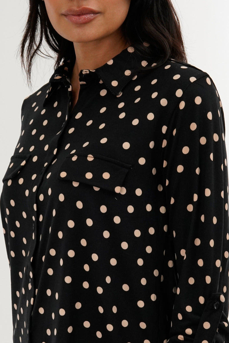 International INC Company Polka Dot Pattern Button Down Shirt - Black - Womens Shirts & Blouses - Fairweather