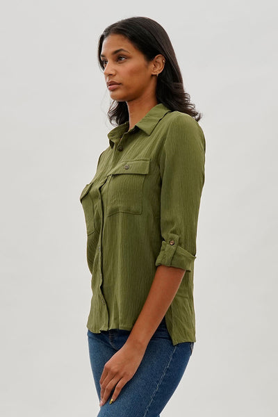 Stylexchange Vintage Button Up Utility Shirt - Olive - Womens Shirts & Blouses - Fairweather