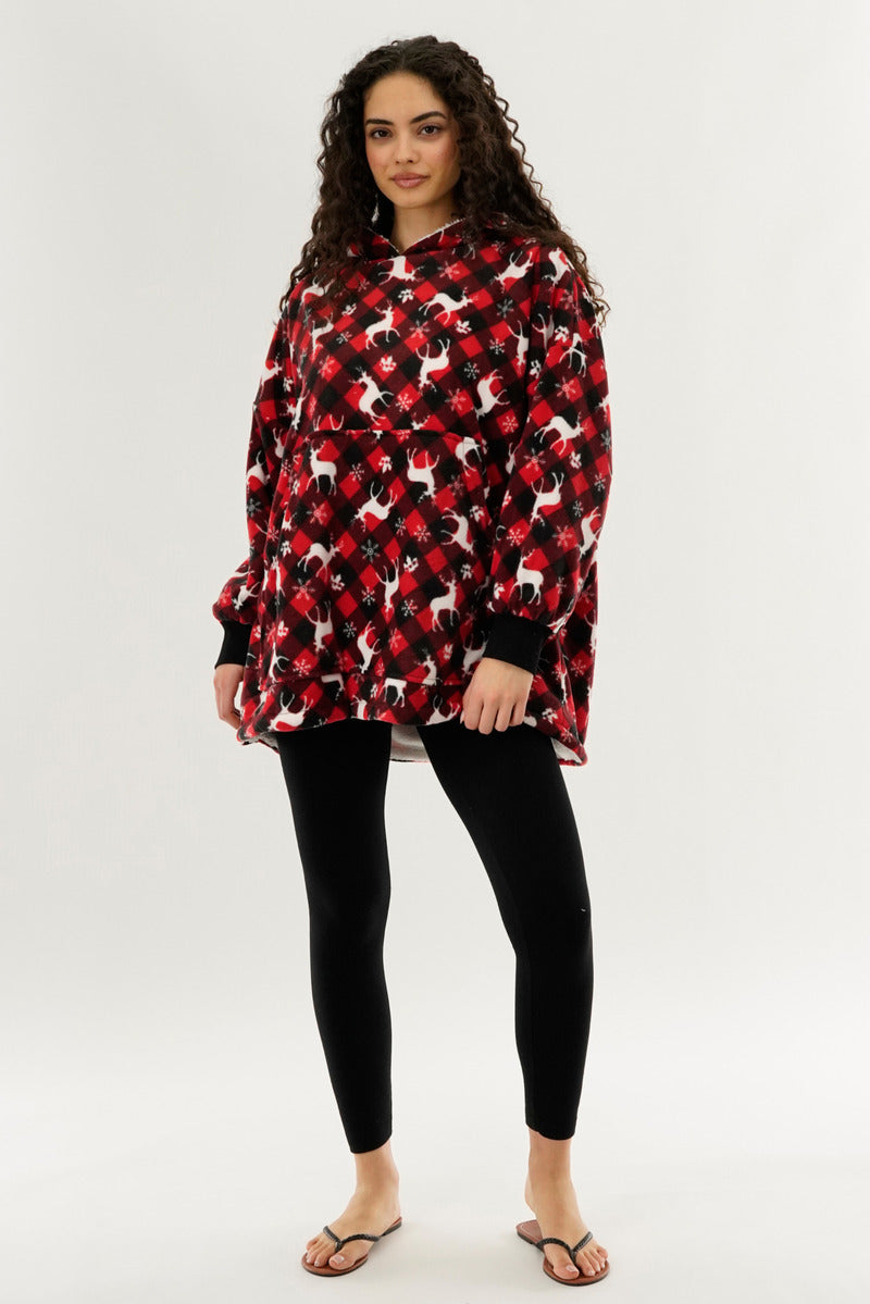Canada Weather Gear Festive Print Oversided Hooded Pajama Top - Red - Womens Pajamas - Fairweather
