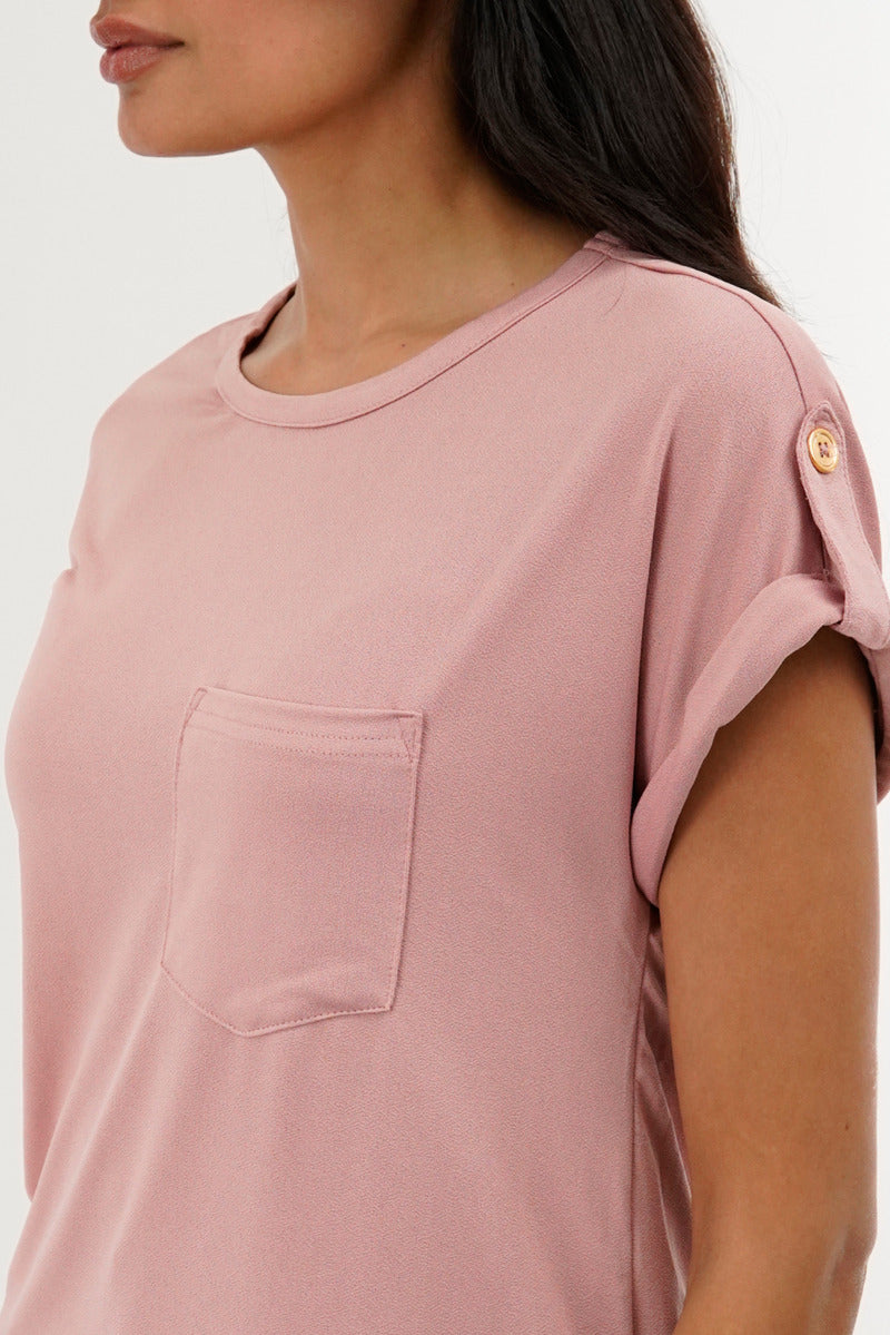 Costa Blanca Basic Cap Sleeve Tee - Pink - Womens Tees & Tank Tops - Fairweather