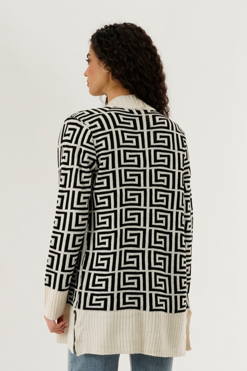 Beechers Brook Long Printed Open Cardigan - Cream - Womens Cardigans - Fairweather