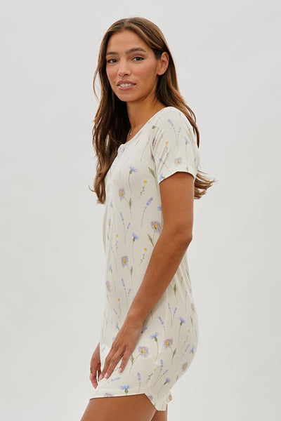 Runaway Bay Floral Short Sleeve Henley Day Dress - Cream - Womens Day Dresses - Fairweather