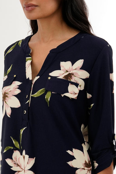 International INC Company Floral Split Neck Blouse - Navy - Womens Shirts & Blouses - Fairweather