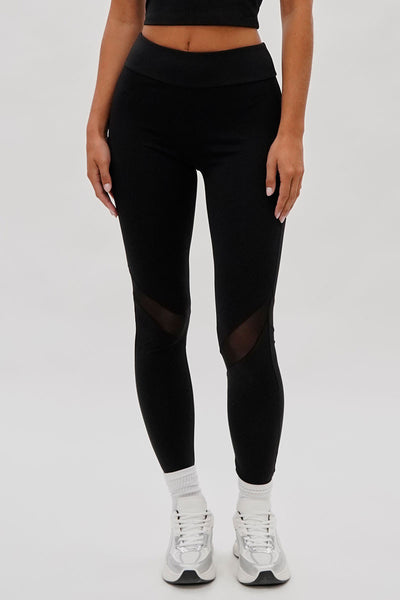 Super Triple Goose Mesh Detail Leggings - Black - Womens Leggings - Fairweather