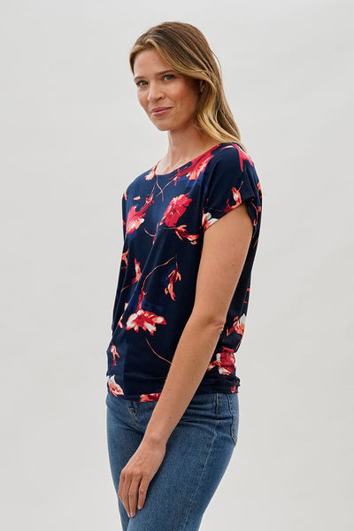 International INC Company Floral Ruched Side Blouse - Navy - Womens Shirts & Blouses - Fairweather
