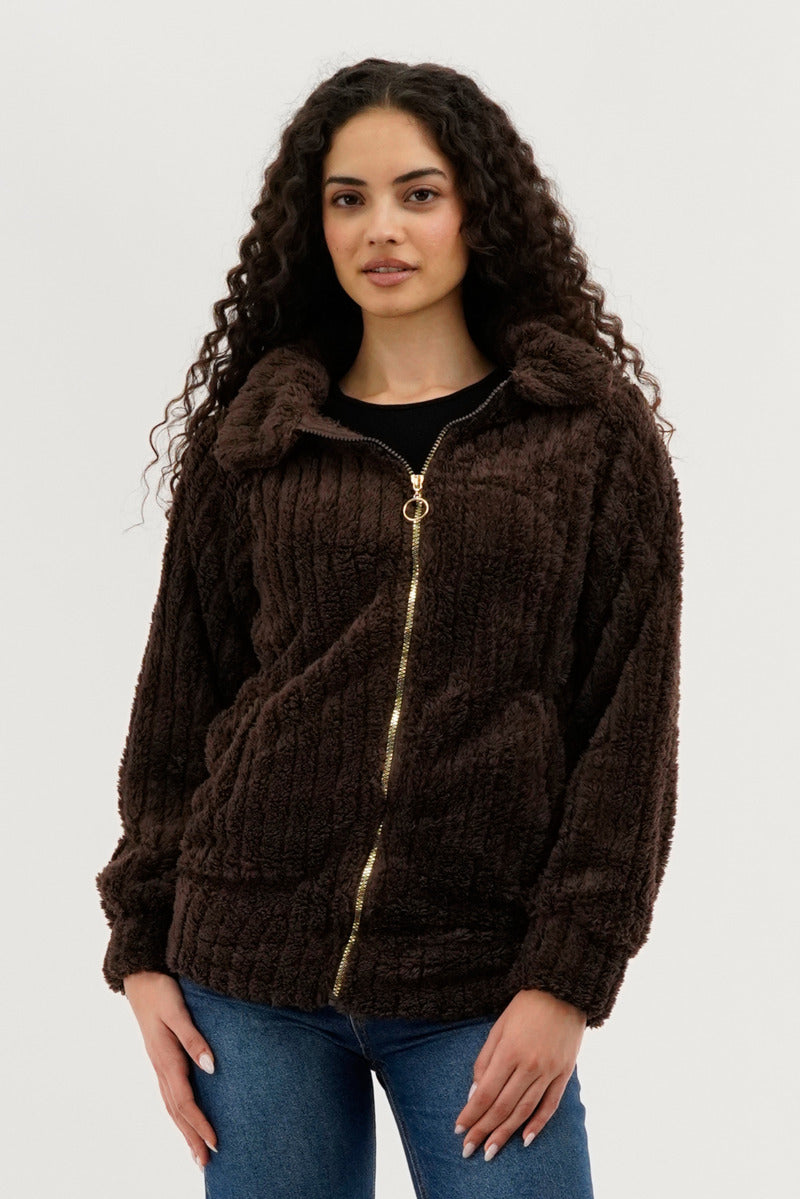 Veste légère zippée en peluche Fahrenheit - Marron