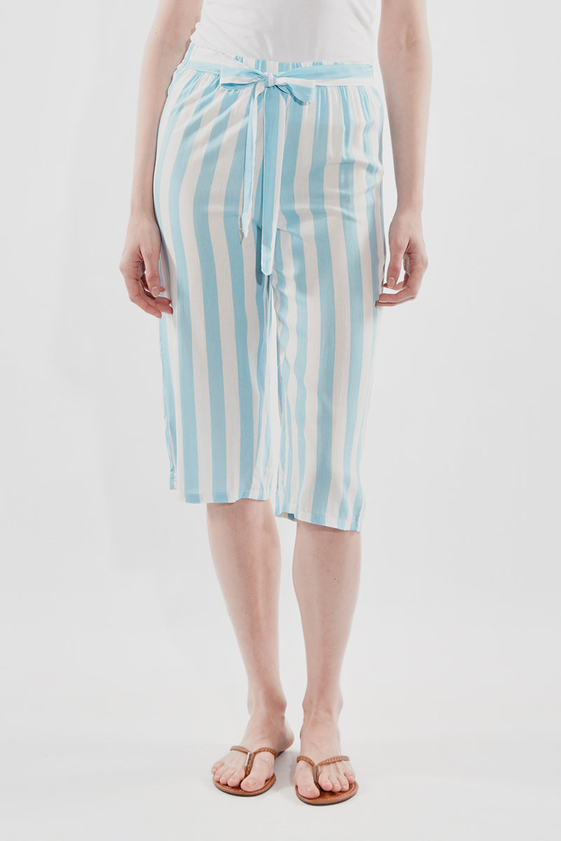 Stylexchange Striped Belted Culotte Pants - Aqua