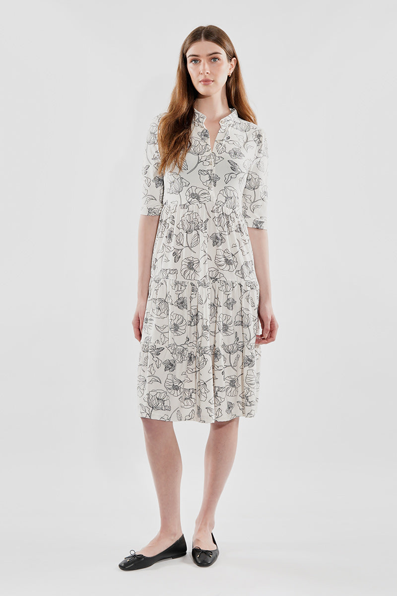 International INC Company Floral Tiered Henley Day Dress - Cream