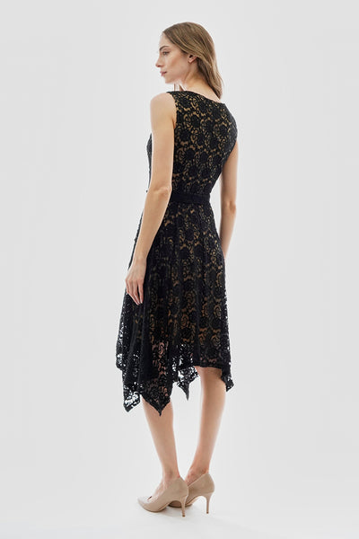 Costa Blanca Belted Lace Gold Bar Detail Day Dress - Black - Womens Cocktail Dresses - Fairweather