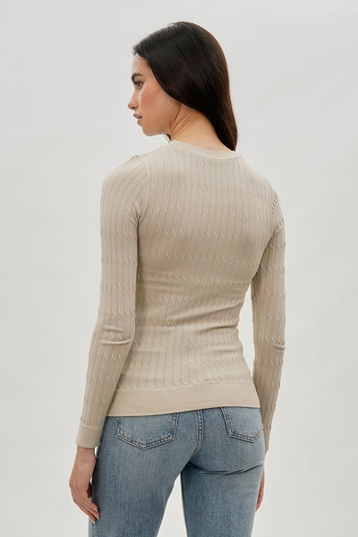 International INC Company Ribbed Crewneck Long Sleeve Top - Beige - Womens Long Sleeve Tops - Fairweather