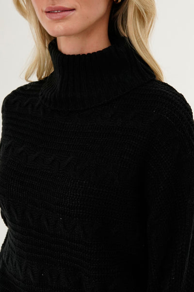 Beechers Brook Cable Knit Mock Neck Pullover Sweater - Black - Womens Pullover Sweaters - Fairweather