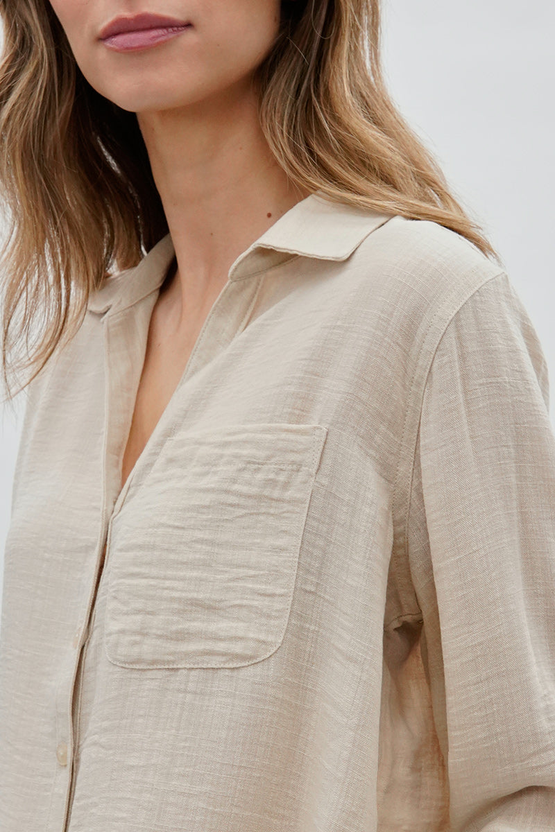 Super Triple Goose Vintage Textured Button Up Shirt - Beige - Womens Shirts & Blouses - Fairweather