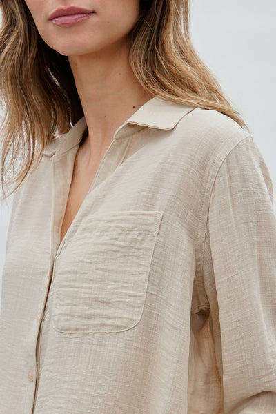 Super Triple Goose Vintage Textured Button Up Shirt - Beige - Womens Shirts & Blouses - Fairweather