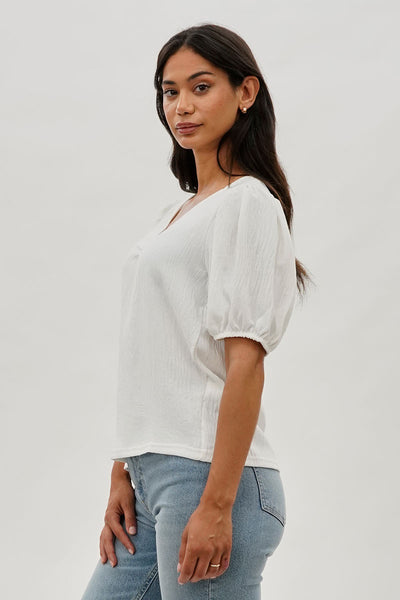 Stylexchange Vintage Puff Sleeve V-Neck Blouse - White - Womens Shirts & Blouses - Fairweather