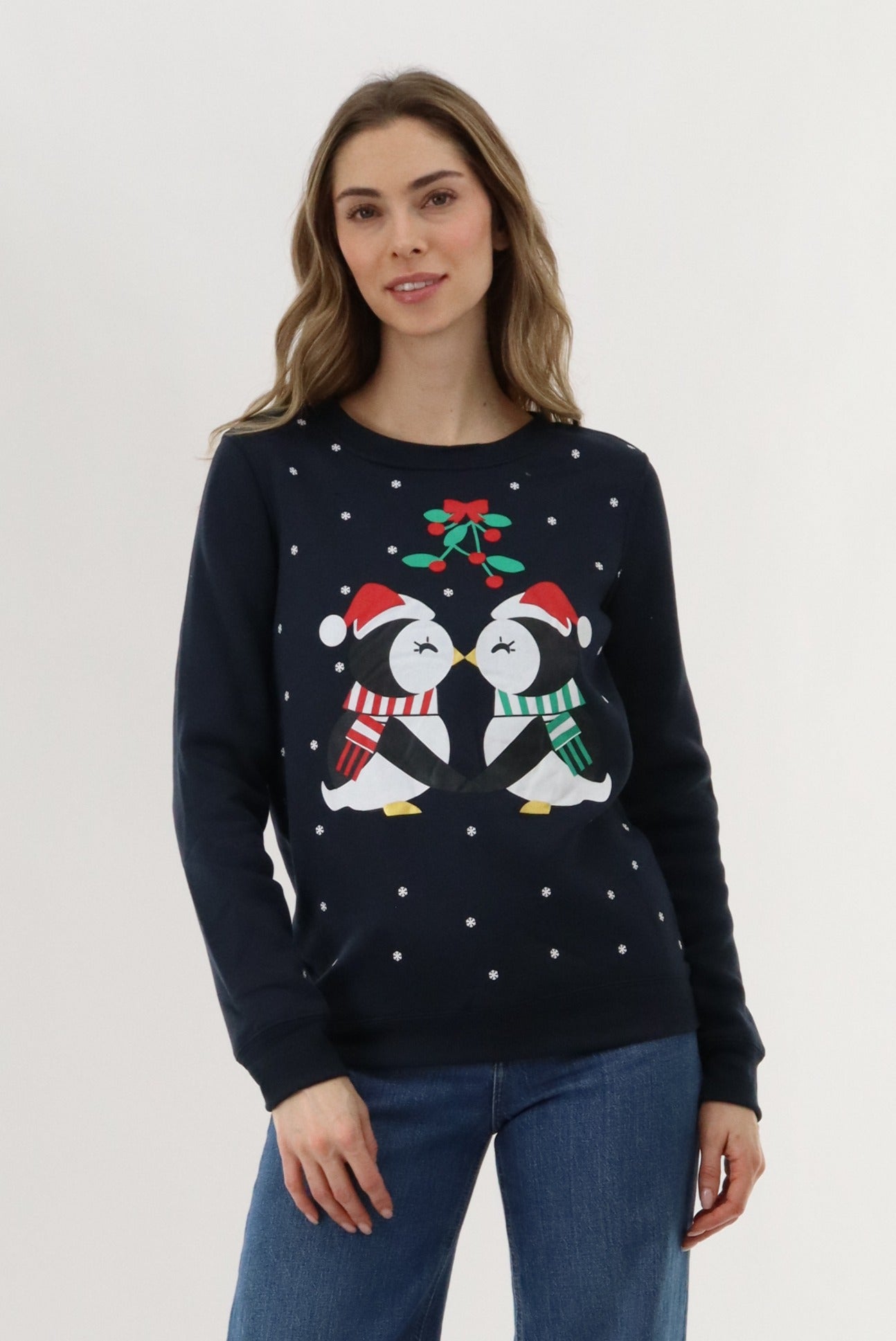 Festive Penguins Christmas Sweater - Navy - Womens Christmas Sweaters - Fairweather