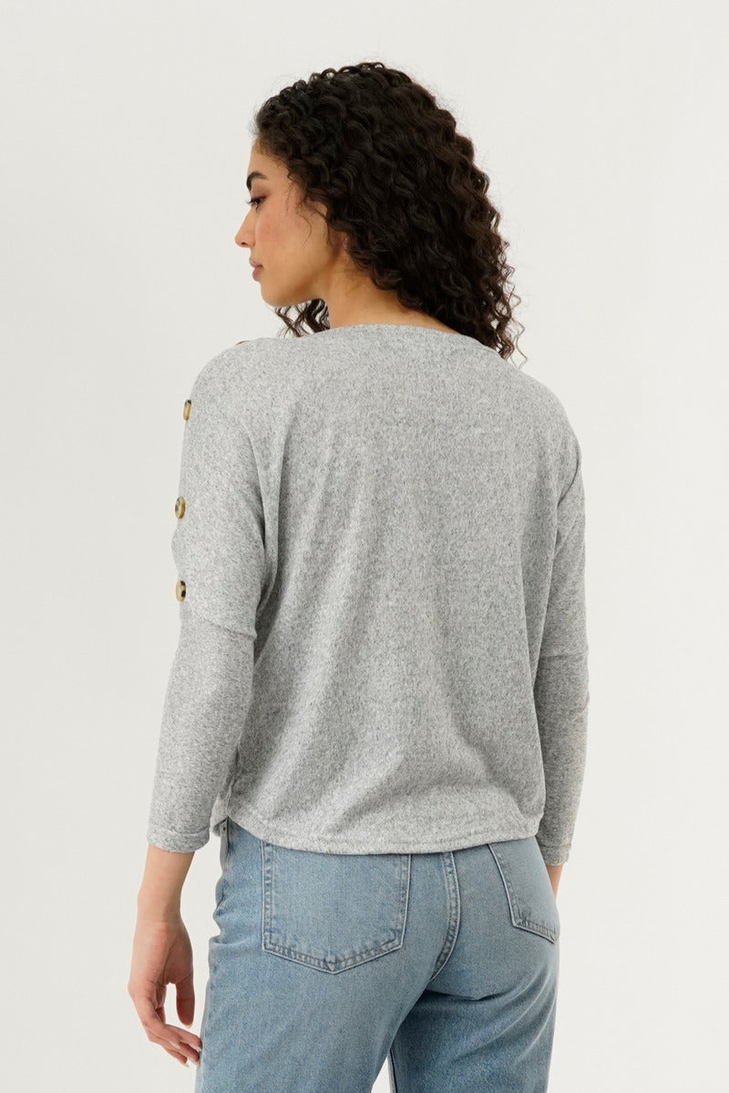 International INC Company Boat Neck Shoulder Button Pullover Sweater - Grey - Womens Pullover Sweaters - Fairweather